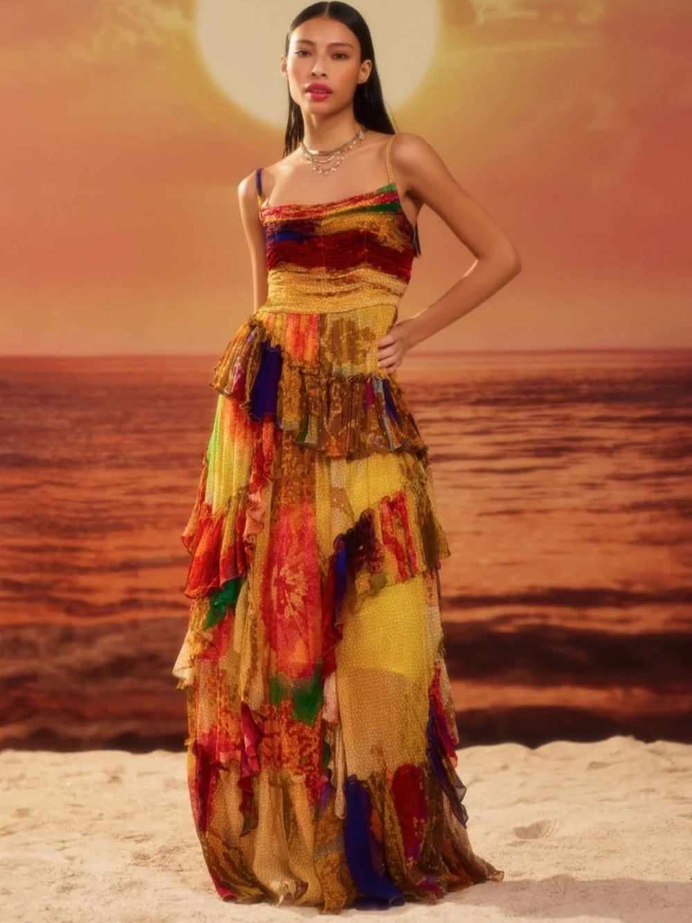 🔥SOLD🔥Siddhartha Bansa Sofia Printed Maxi Multi Colored Chiffon